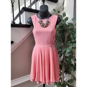 Maria de Guzman Pink Pleated Round Neck Sleeveless Knee Length Dress Size Small